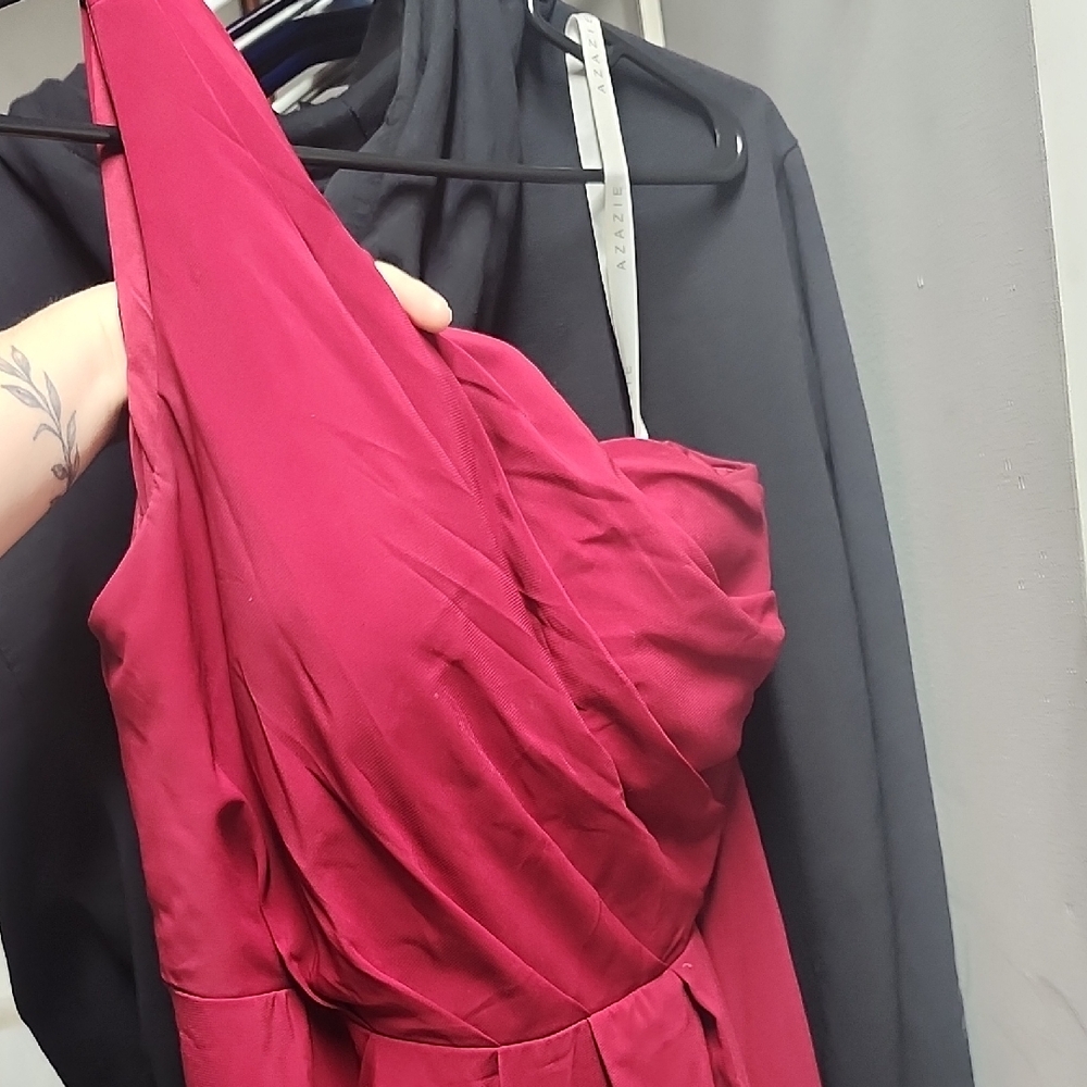Azazie One-Shoulder Burgundy Dress